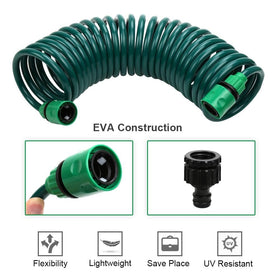 Pleasthome hose with 7-pattern nozzle offers versatile watering options for lawns and planters.