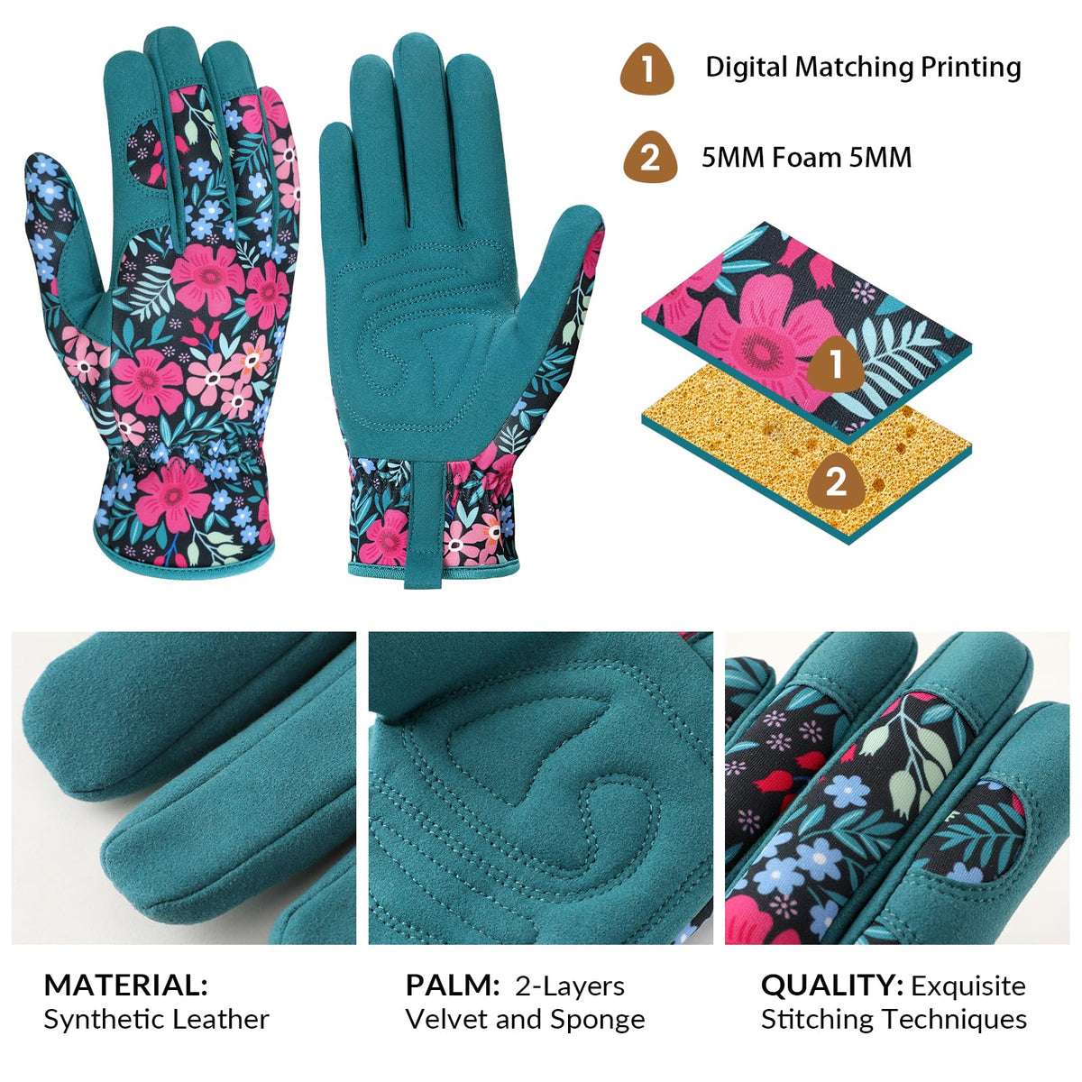 Pleneal breathable back panel keeps hands cool during long gardening sessions