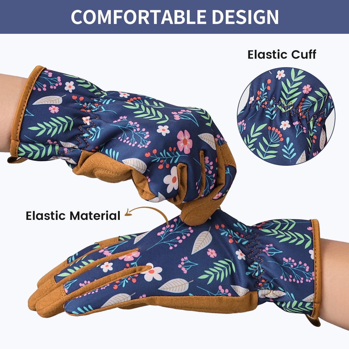 Pleneal elastic wrist design secures snug fit.