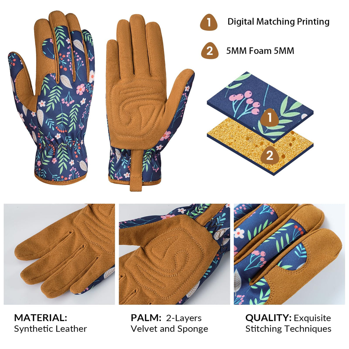 Pleneal palm padding provides grip for digging and pruning.