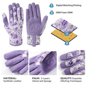 Pleneal leather palm padding provides extra grip during planting and weeding.