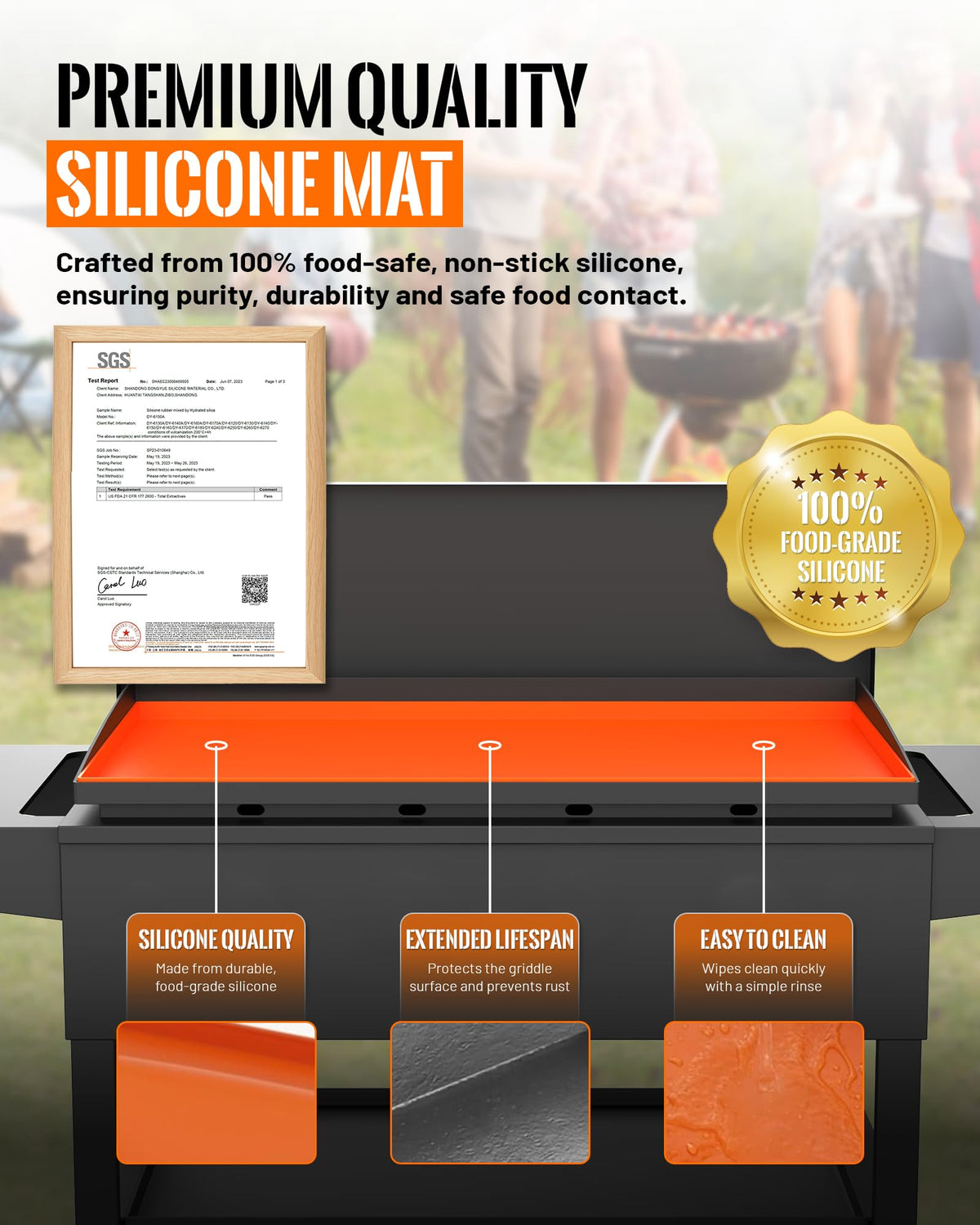 PLOSIF heavy-duty food-grade silicone resists heat up to 450°F.