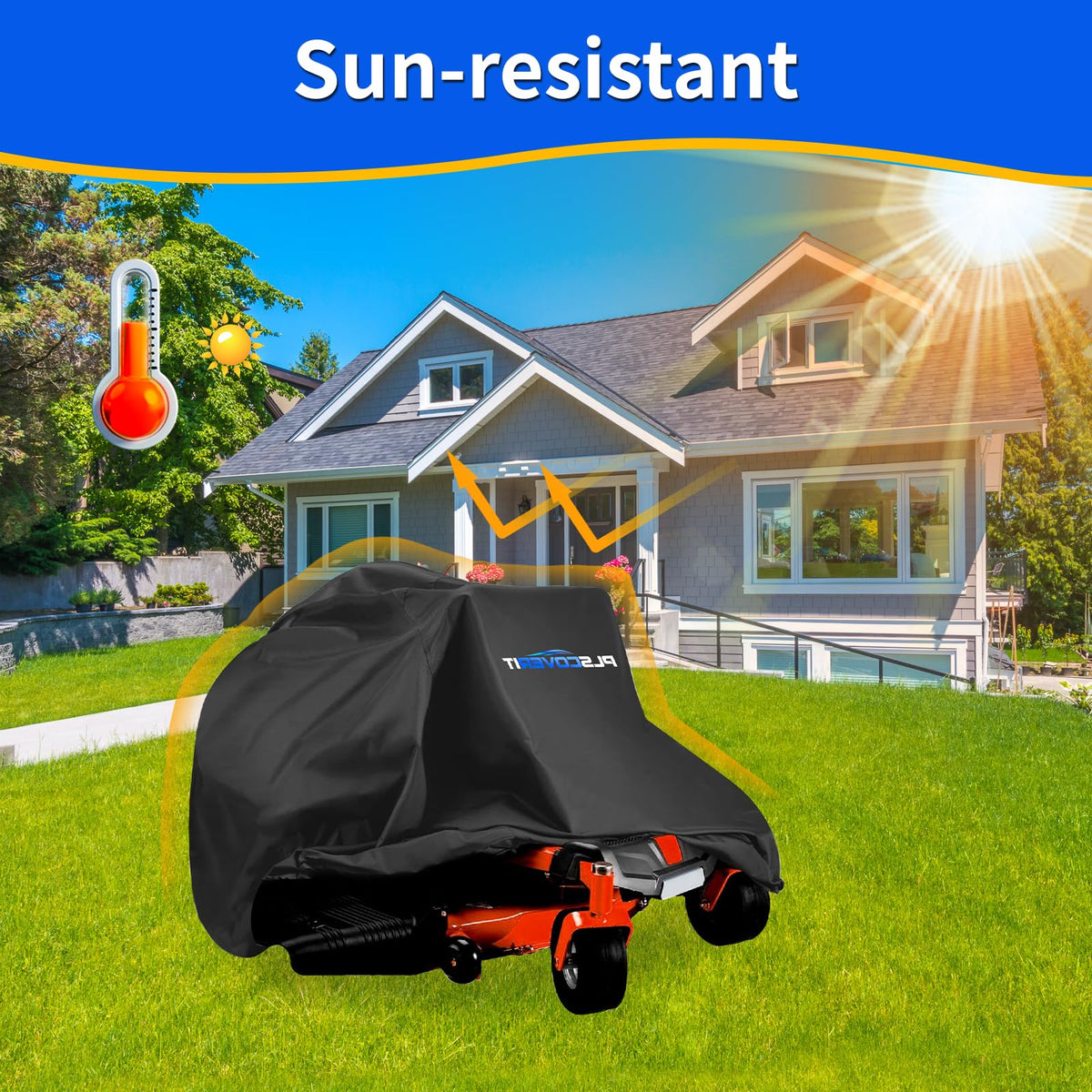 Universal fit with tightening cord secures mower during windy days