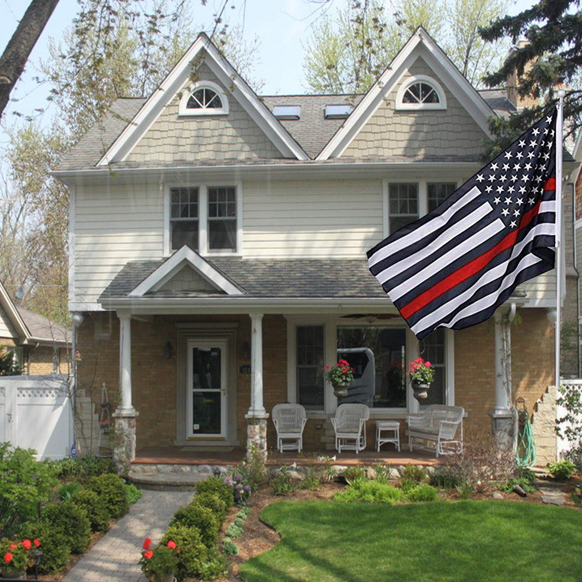 PLTCAT Firefighter EMT honoring flag display suitable for home or event use.