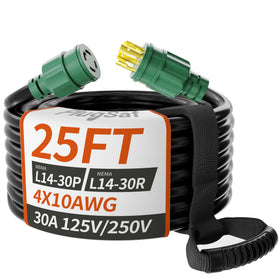 PlugSaf 25ft 30A generator cord with twist-lock for secure outdoor connections.
