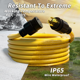 Plugsaf weatherproof IP65 cord for rain, sun, and cold-weather conditions.