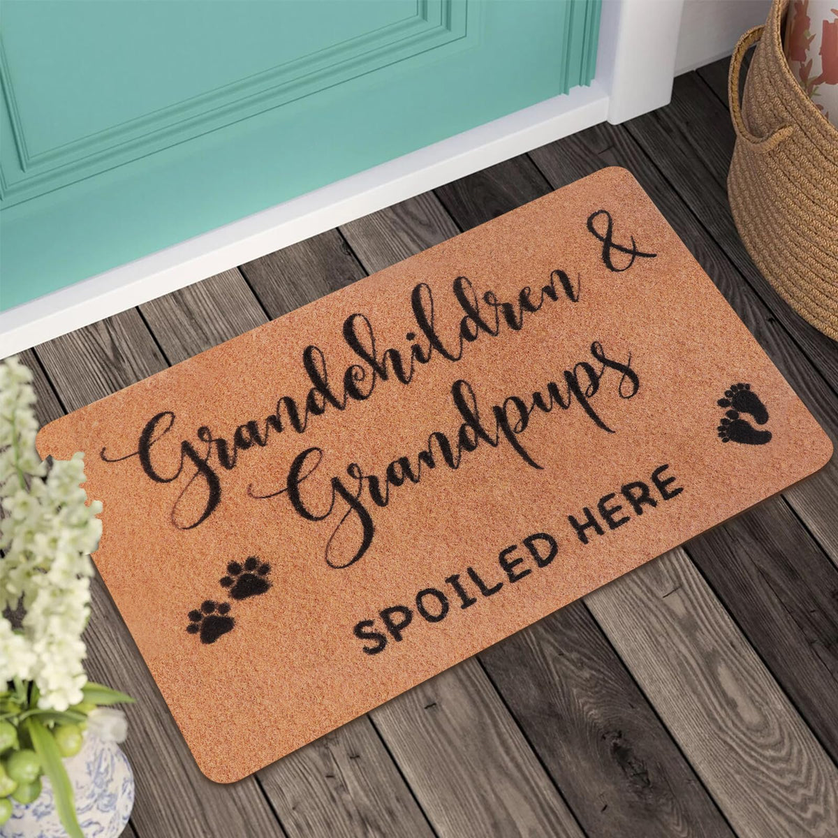 PLUJOYS Grandma doormat includes slip-resistant backing for steady entry