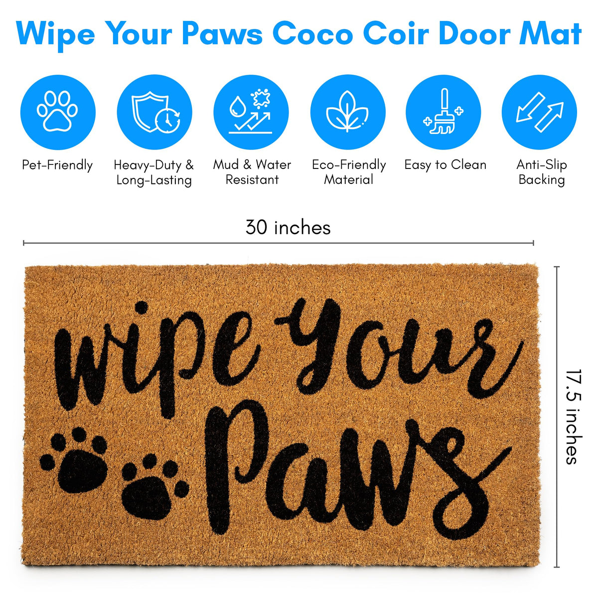 PLUS Haven Coco Coir Door Mat back view with heavy-duty backing.