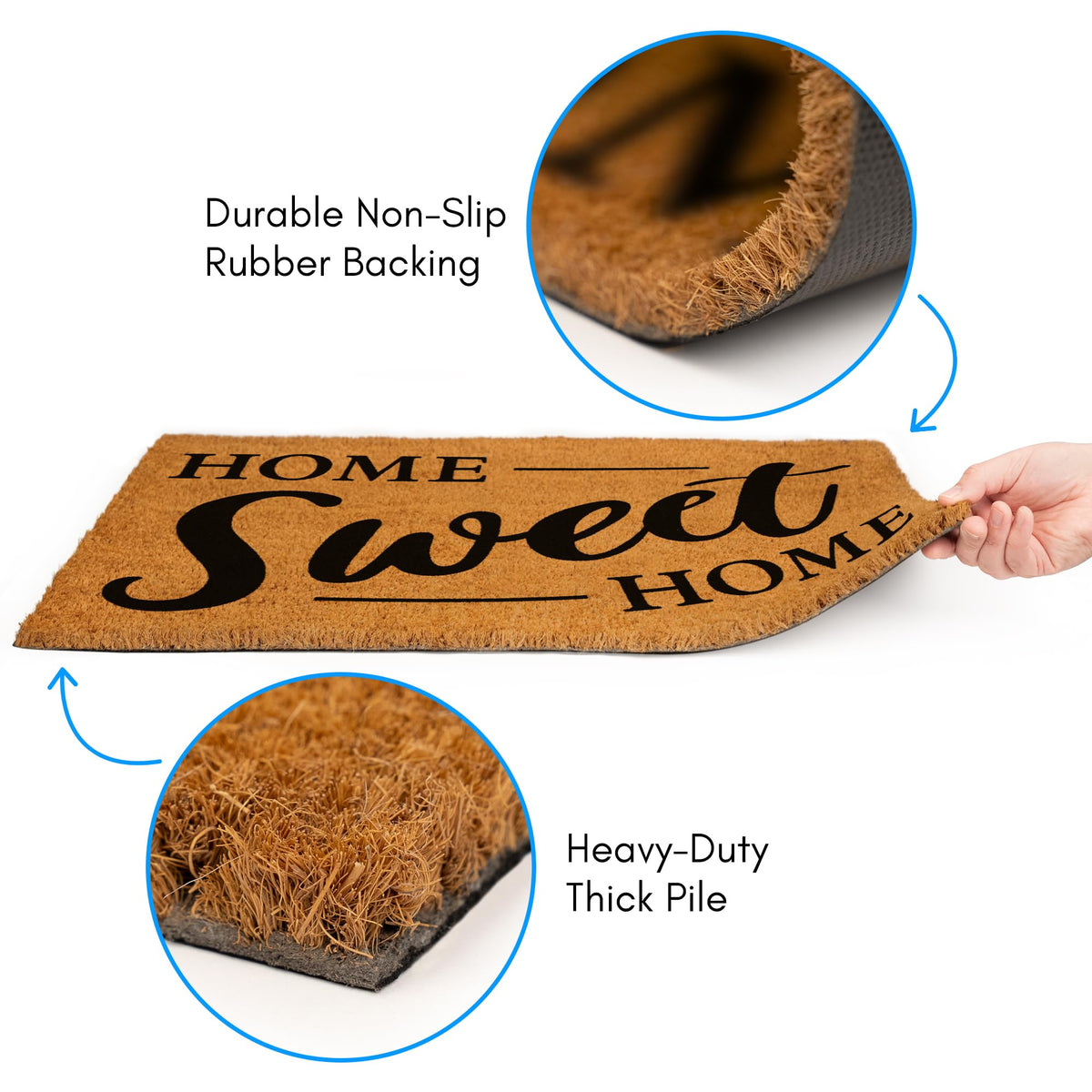 PLUS Haven door mat non-slip backing keeps it in place on entryways