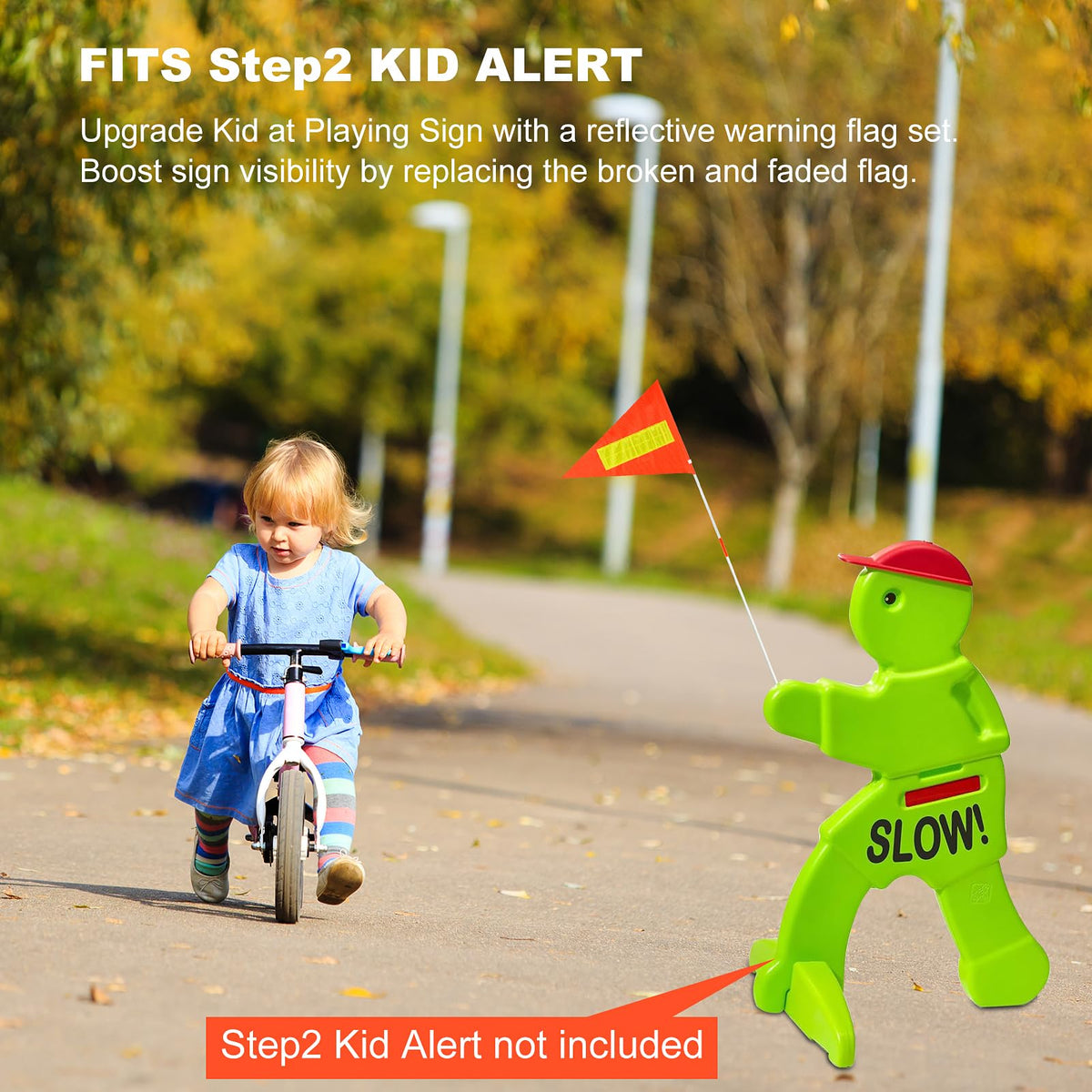 Plus tard bright orange two-sided reflective flag ready for day and night visibility.