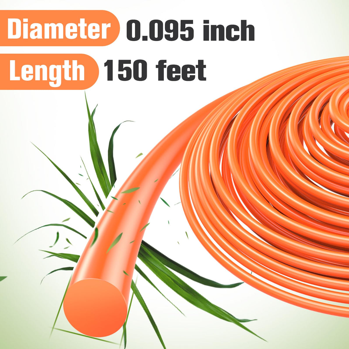 PLUSINTO nylon round trimmer line close-up highlights heavy-duty construction.