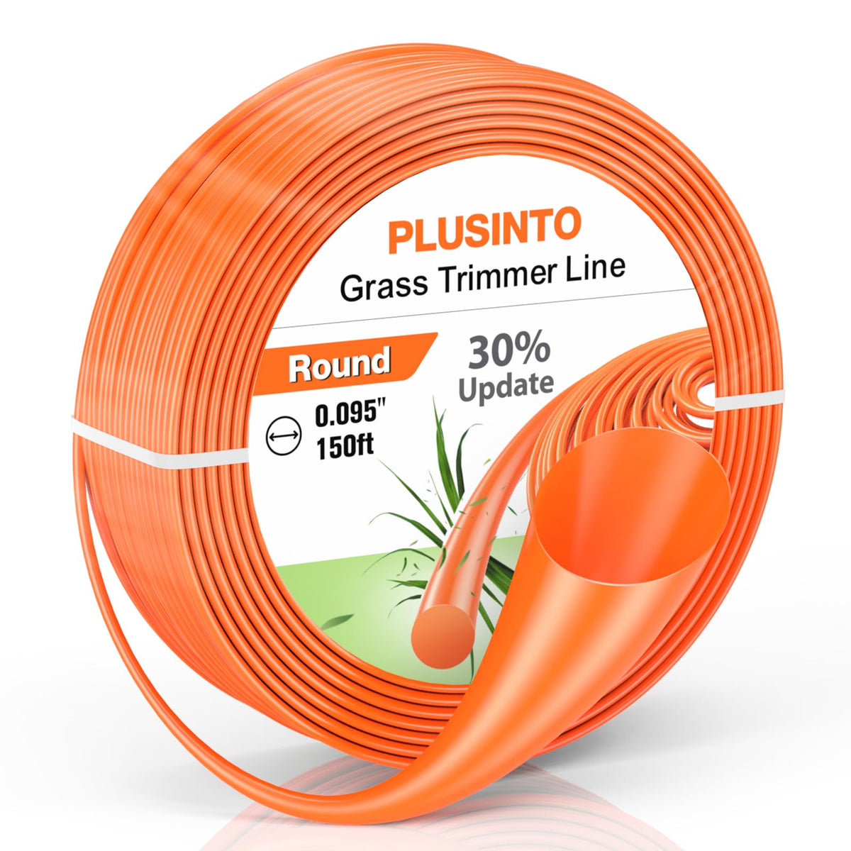 PLUSINTO orange round trimmer line spool cutting dense grass smoothly.
