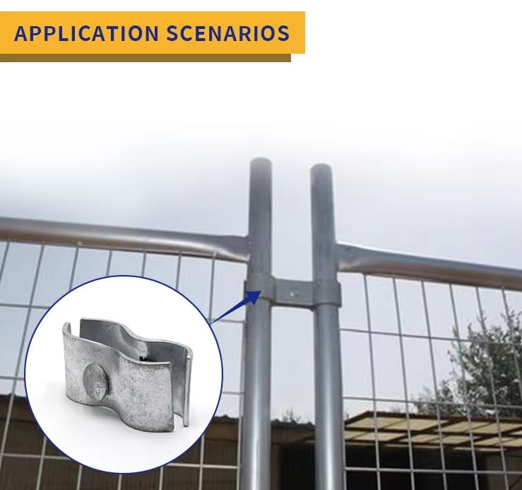 Plutreas clamp installed on round rail showing panel alignment in a fence setup.