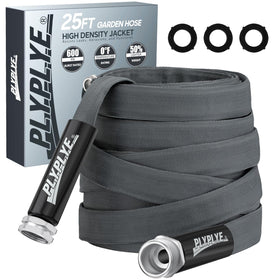 PLYPLYE Garden Hose 25ft coiled for easy transport and storage.