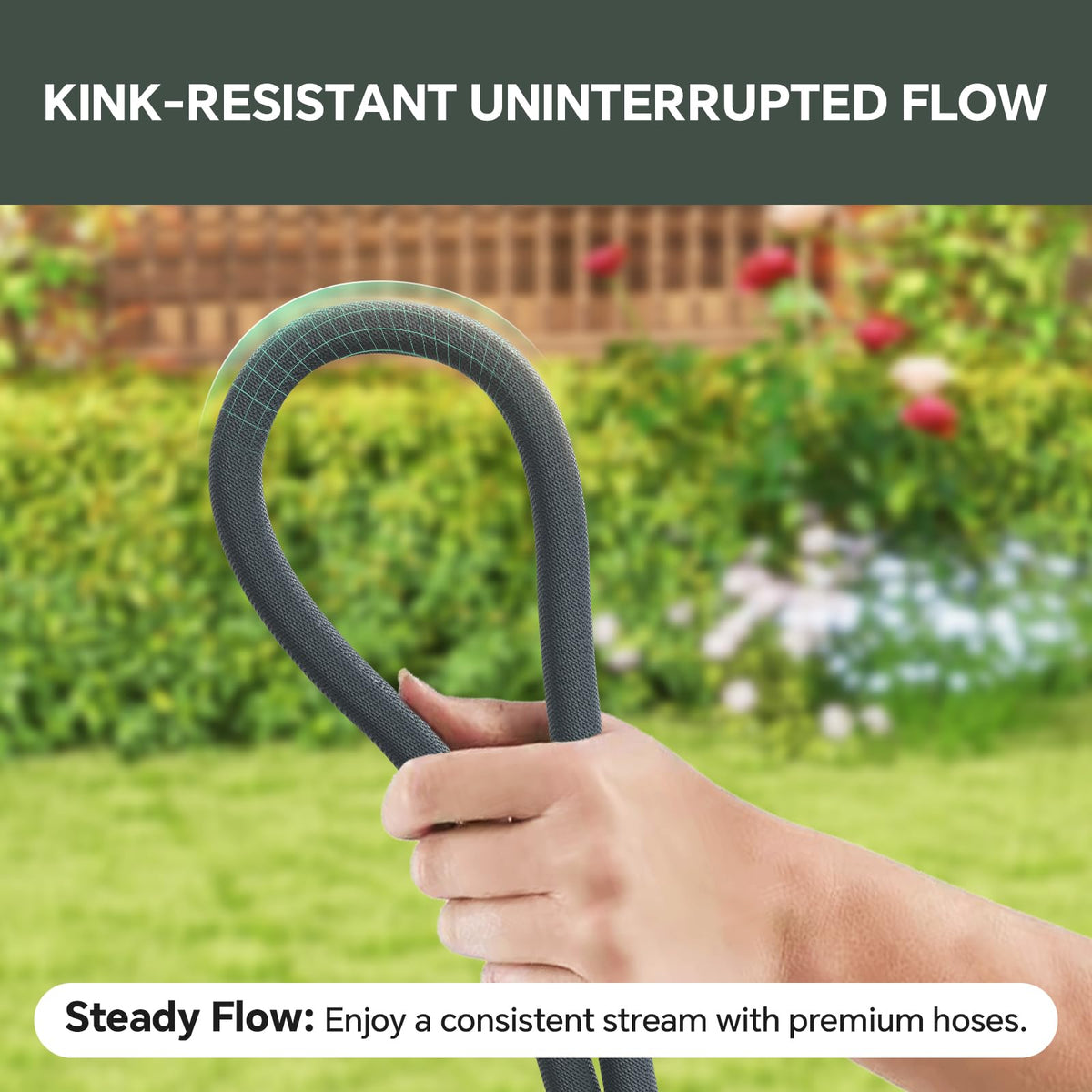 PLYPLYE Garden Hose all-weather-usage withstands sun and cold for year-round use.