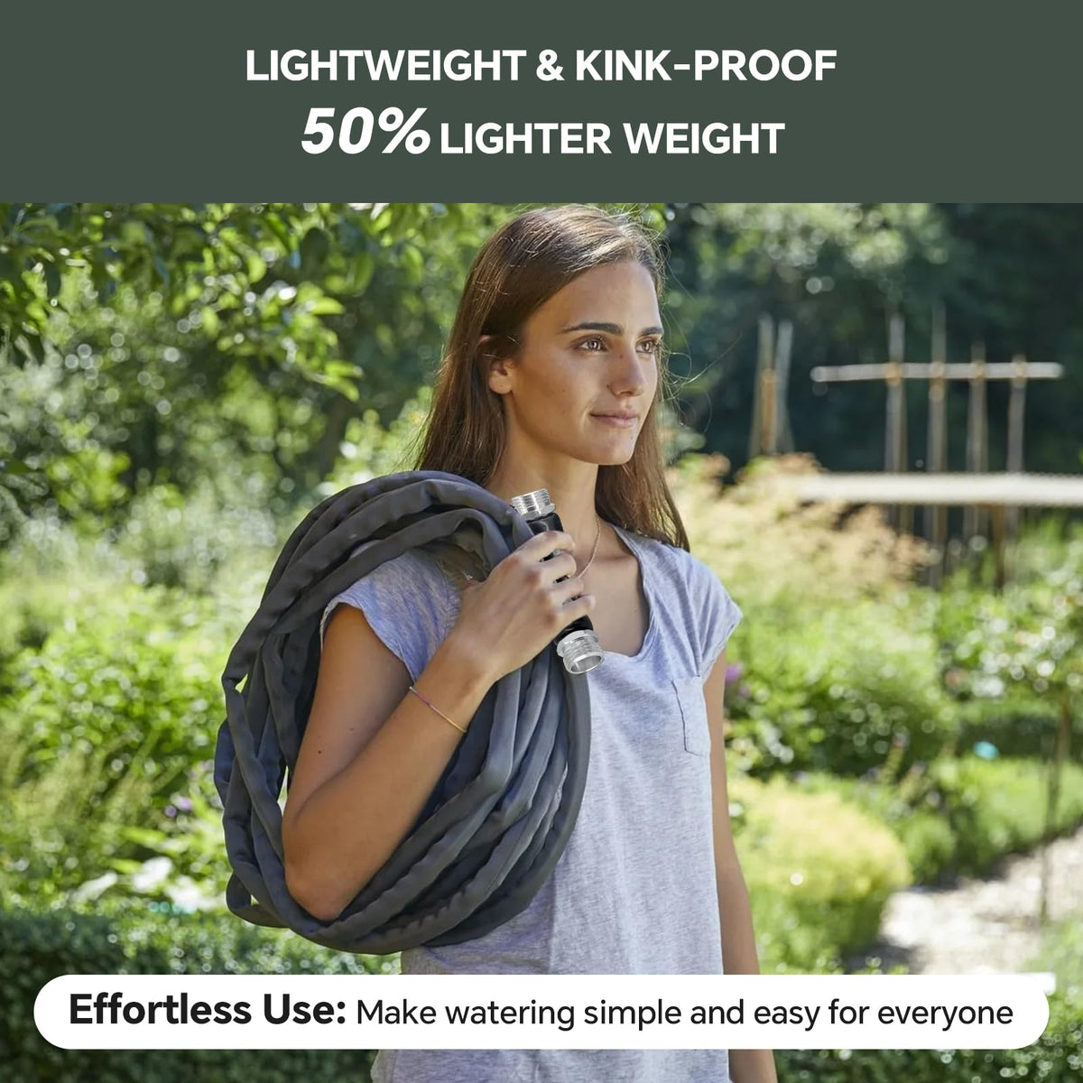 PLYPLYE Garden Hose kink-resistant TPU jacket reduces tangles during use.
