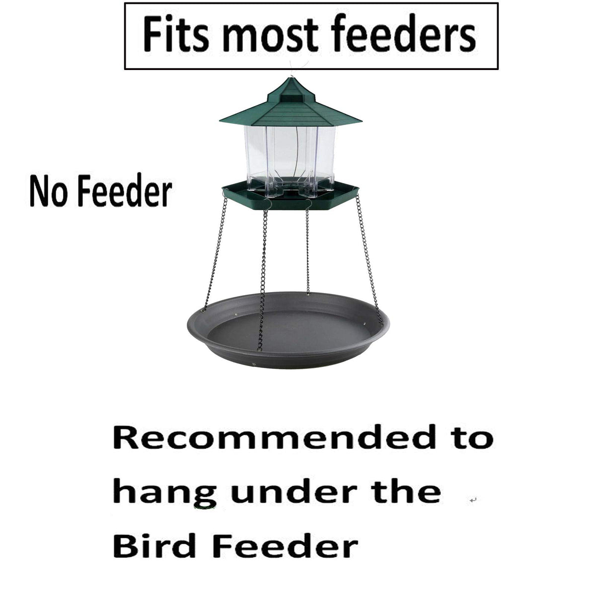 Pmsanzay Bird Seed Catcher Tray features non-glare black chains for secure attachment.