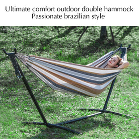PNAEUT Brazilian stripe hammock displaying vibrant colors for lively yard décor and lounging