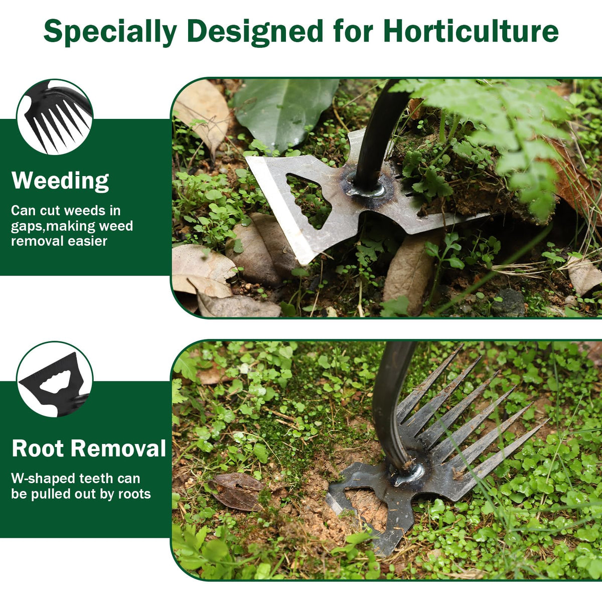 Pnylqo weed removal action in garden demonstrates effective root extraction.