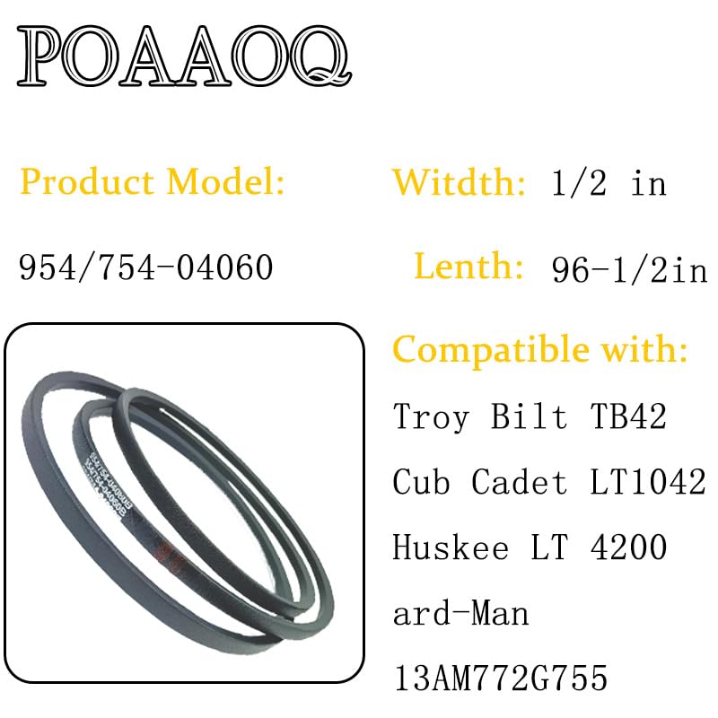POAAOQ belt fitted to Troy-Bilt TB42 for consistent stop-and-start mowing