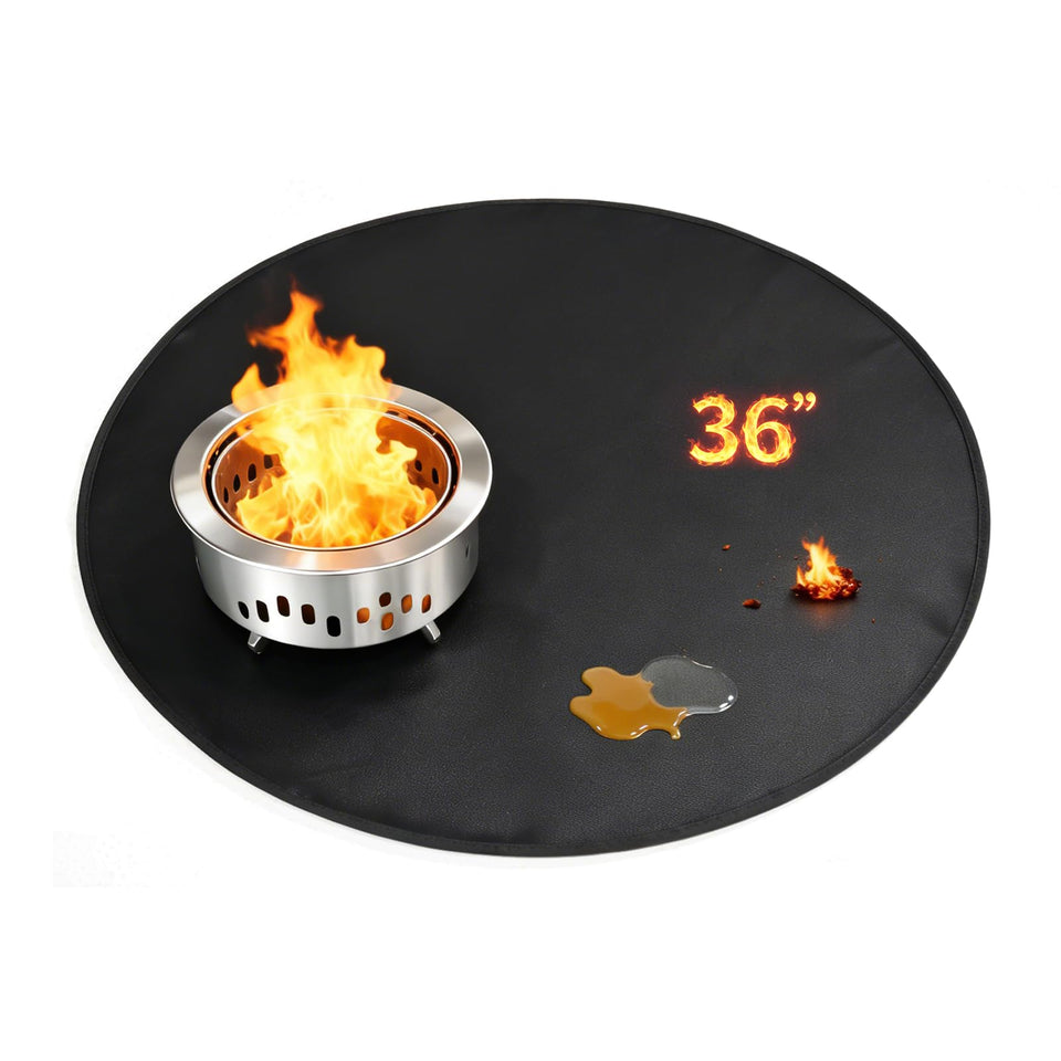 Poaoed round fire pit mat 36in protects decks from heat and sparks.