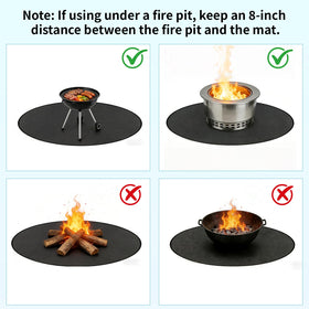 Poaoed multi-purpose mat under fire pits or grills to guard surfaces.