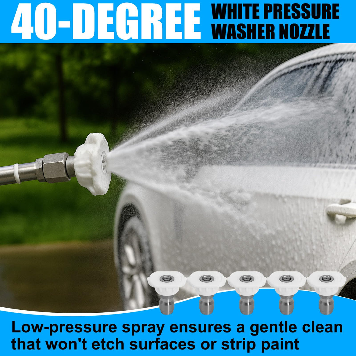 Podoy 40-degree fan spray angle covers larger areas efficiently on exterior surfaces