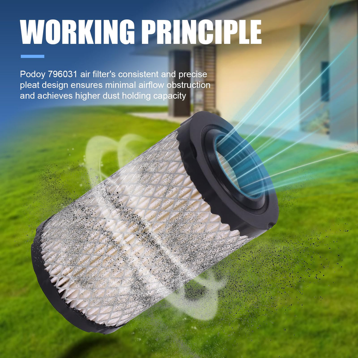 Podoy 797704 pre-filter close-up protecting engine components from dust