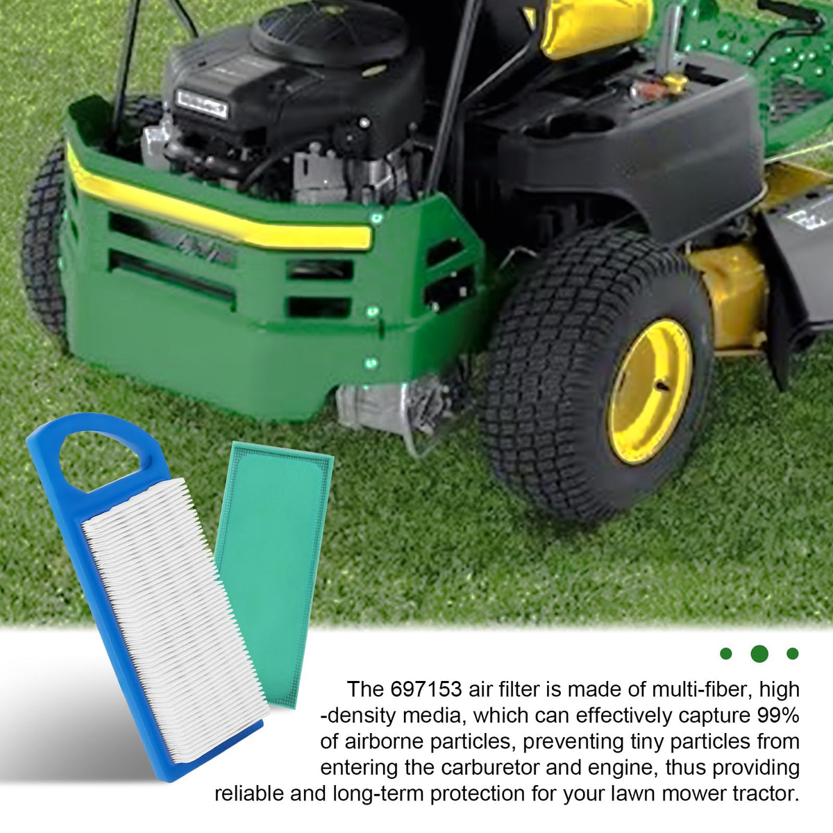 Podoy air filter mounted on a lawn mower for easy replacement