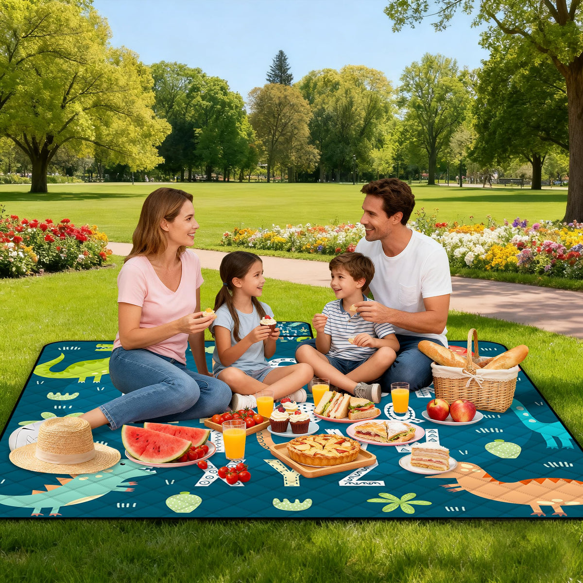 Poedist blue picnic blanket suits beach, park, camping, and festivals.