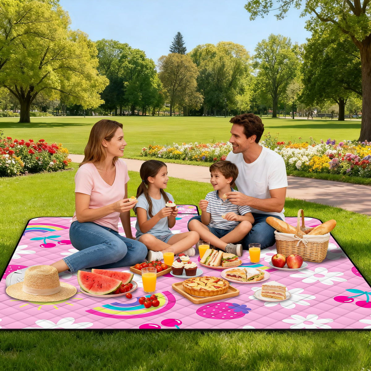 Poedist pink foldable blanket with portable bag for convenient carrying.