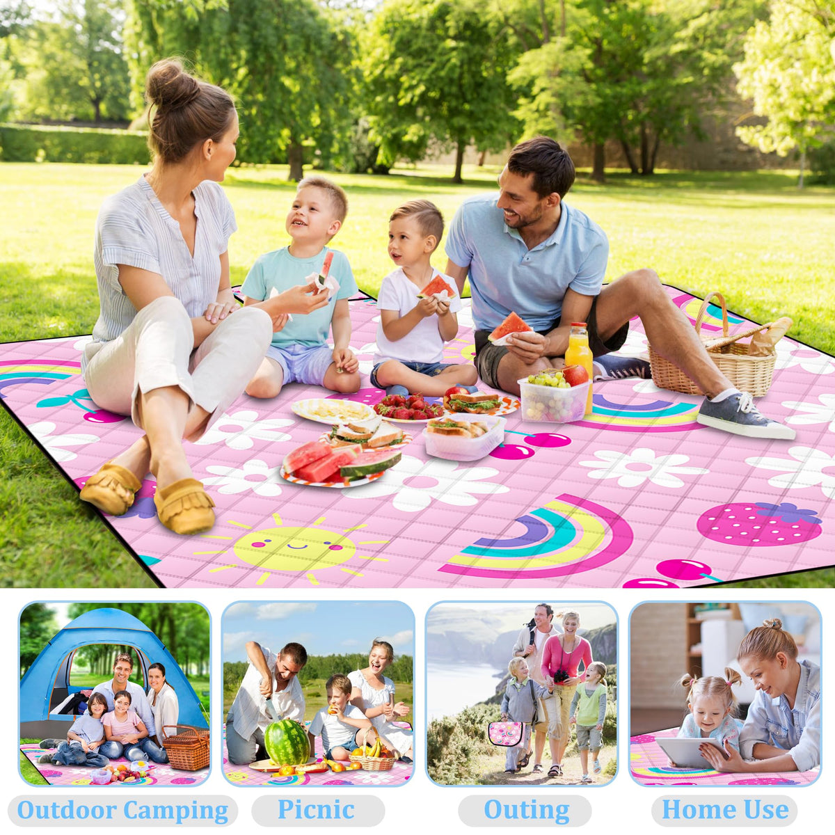 Poedist pink machine-washable picnic blanket easy to clean after adventures.