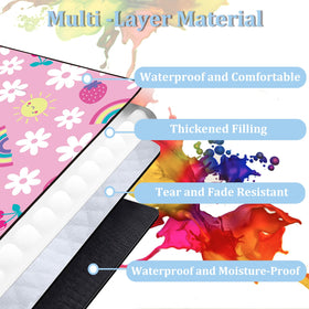 Poedist pink waterproof top layer on grass protects seating from moisture.