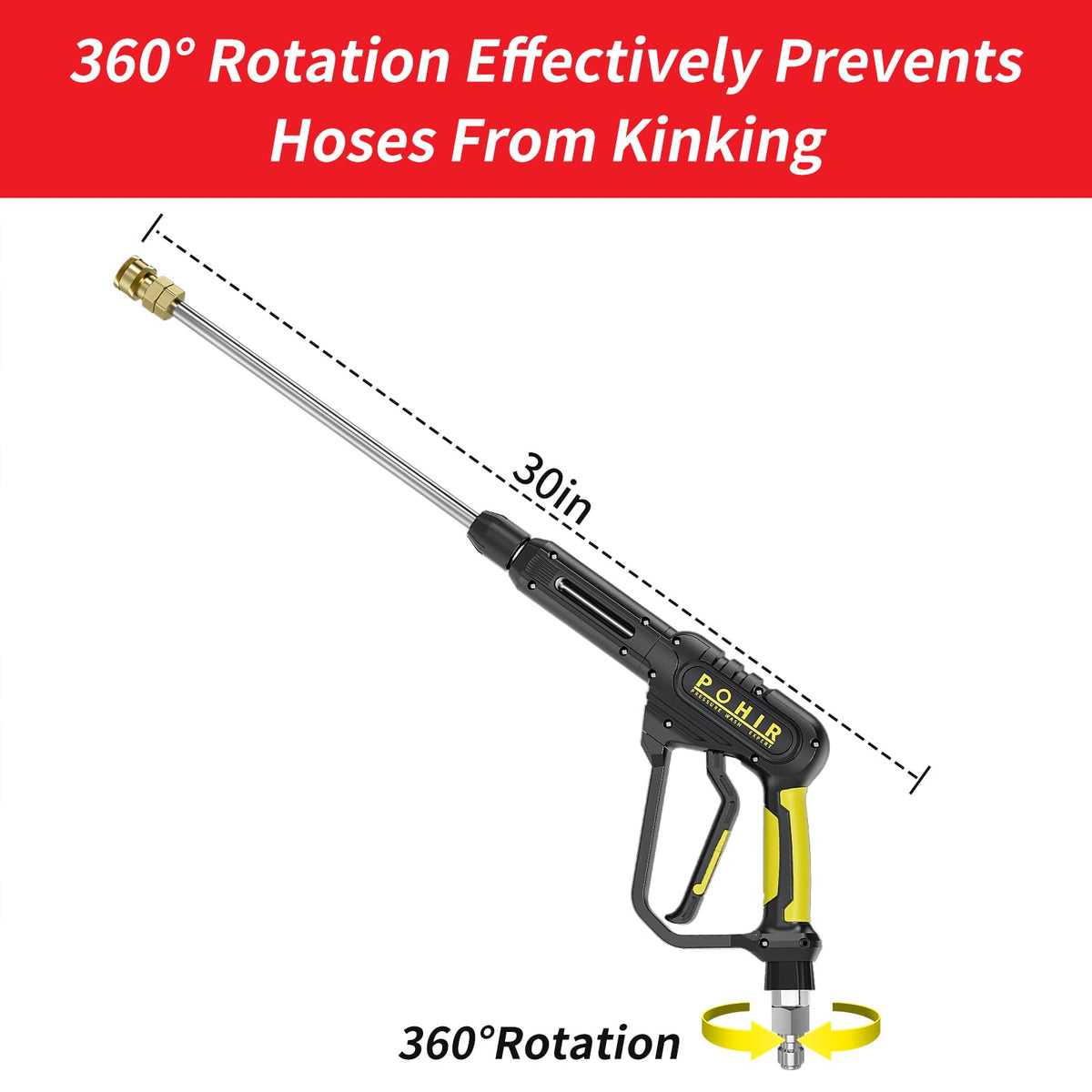 POHIR 360 swivel gun reduces hose twist during cleaning.