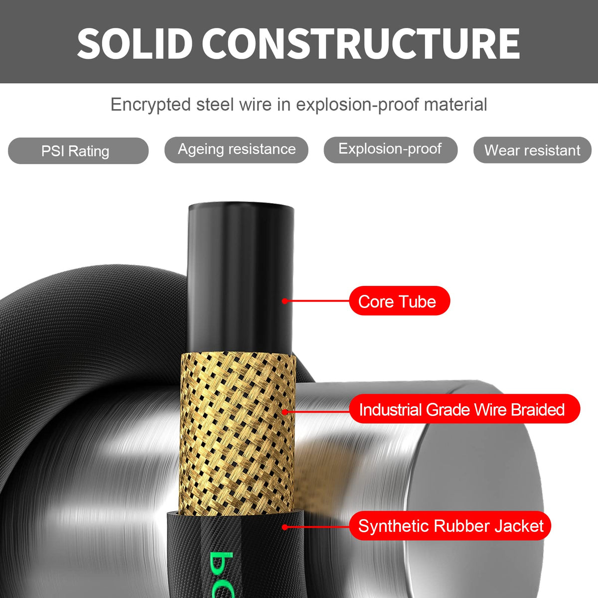 POHIR hot-water-capable hose reaches up to 140°F for stubborn grime.
