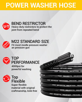 POHIR M22 connector hose attaches securely to most pressure washers.