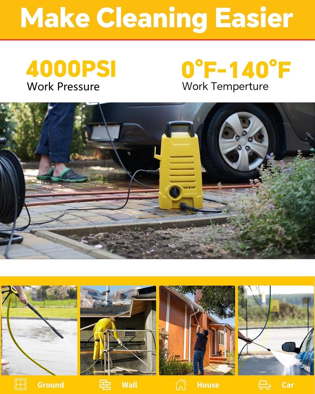 POHIR multi-purpose cleaning hose suitable for cars, patios, and driveways.