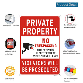 Poicrm private-property sign with four pre-drilled holes for easy mounting