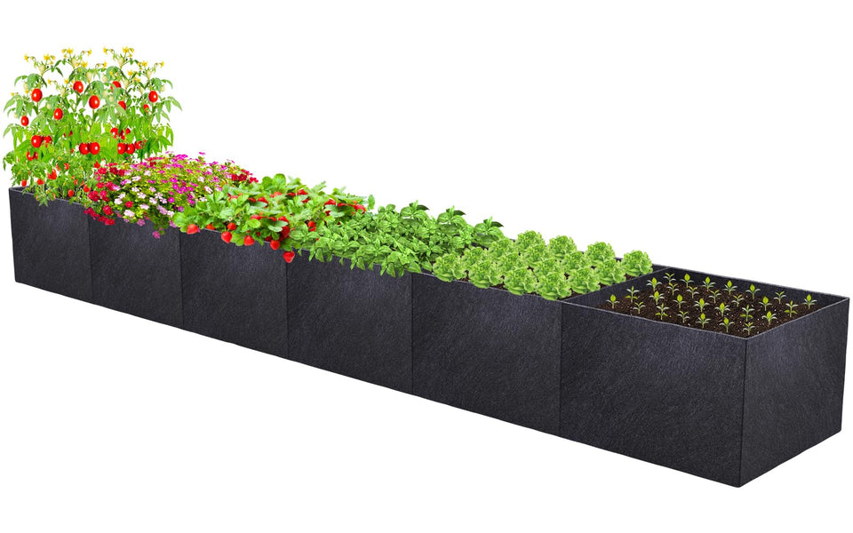 POILKMNI fabric-raised garden bed front view, ideal for starting a small, organized vegetable garden.