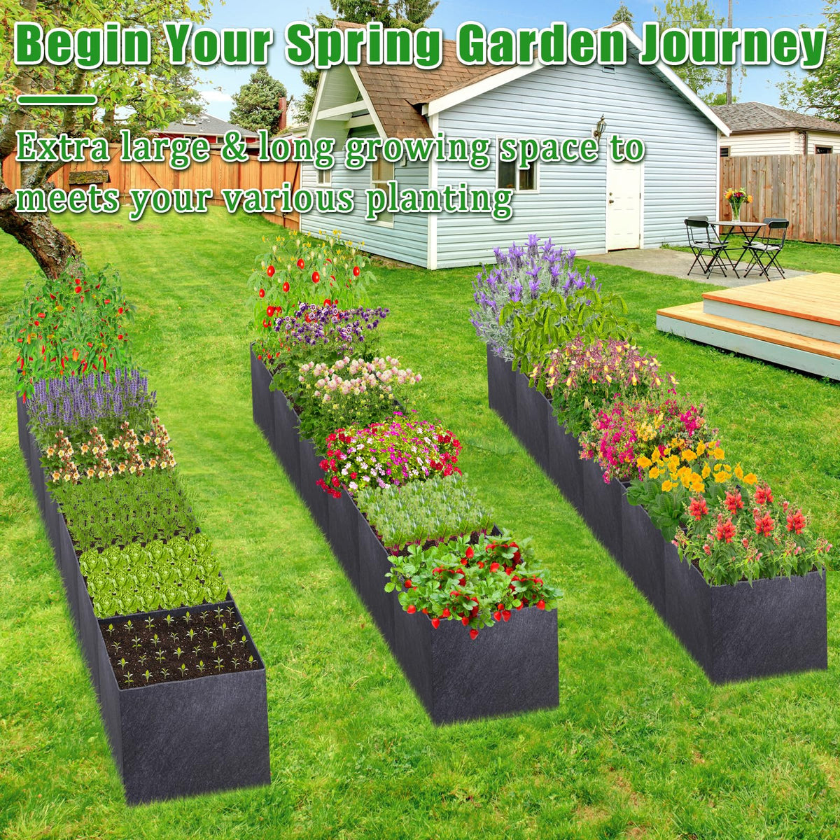 POILKMNI large-capacity soil bed holds 174 gallons for expansive planting.