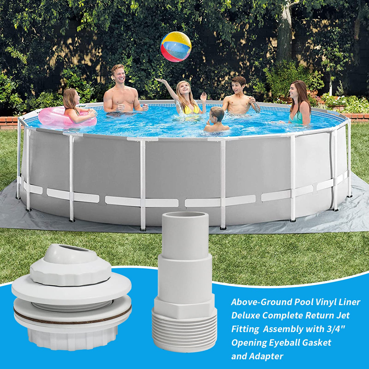 Pokin complete return assembly close up for vinyl liner pools