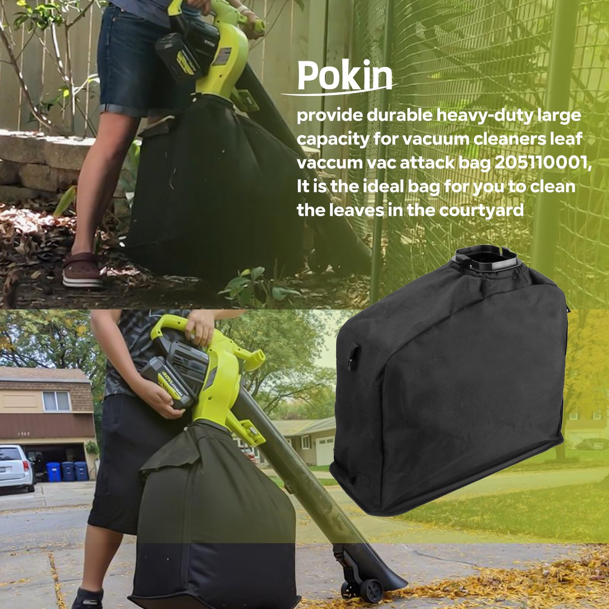 Pokin large-capacity leaf bag ideal for yard cleanup.
