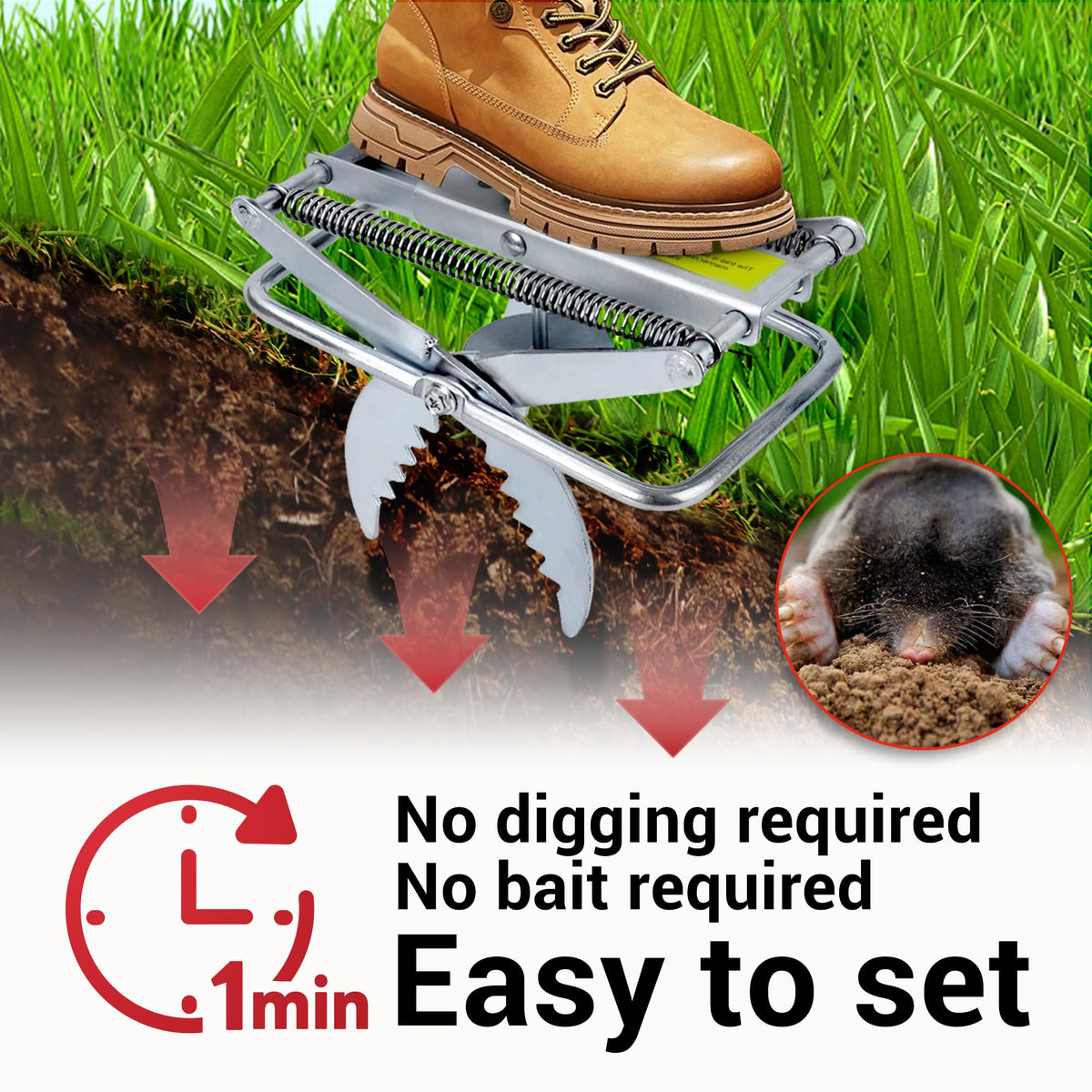 Polaflex Mole Trap Scissor 2 Pack trigger sits flat for reliable capture