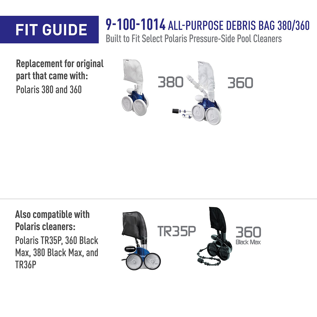 Polaris bag compatible with 380/360 cleaners for replacement.