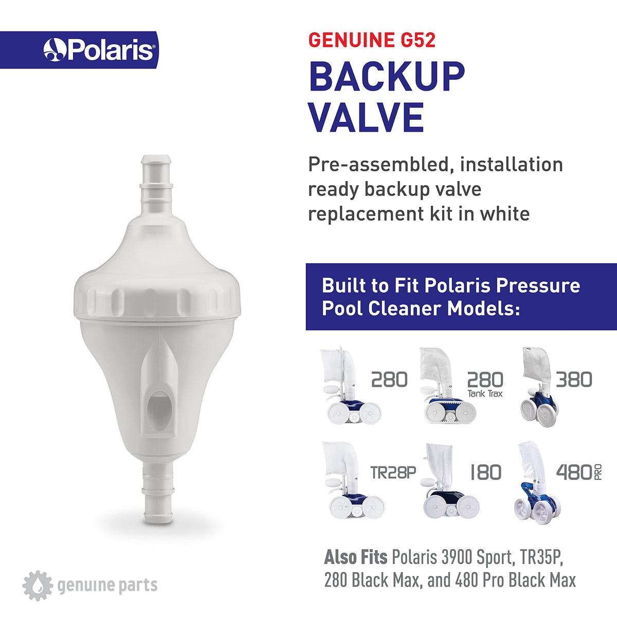 Polaris Back-Up Valve Kit close-up valve body shows the precise seal for reliable backup operation.