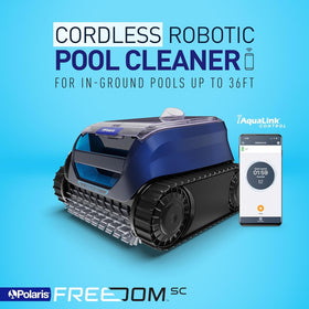 Polaris Freedom SC on pool wall delivers wall-to-wall cleaning.
