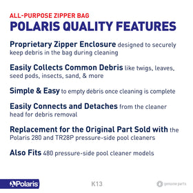 Polaris K13 bag in pool use capturing leaves and debris.