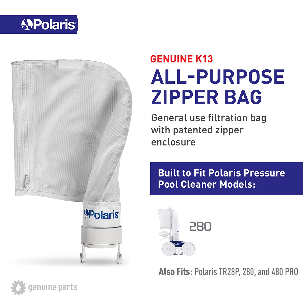 Close-up of Polaris K13 zipper bag showing durable zipper.