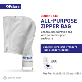 Close-up of Polaris K13 zipper bag showing durable zipper.