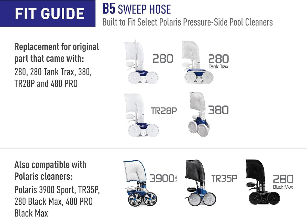 Polaris blue wear rings on B5 hose protect joints during heavy cleaning.